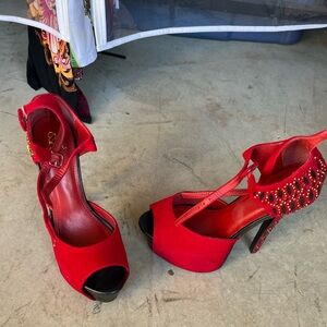 Vibrant Red Stiletto Heels with Lace-Up Detail